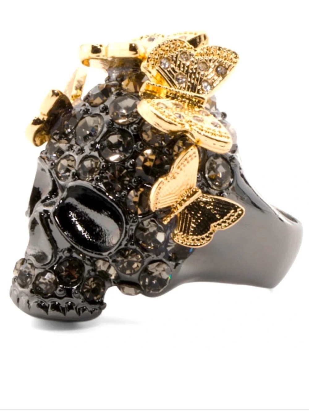 Betsey Johnson Halloween Butterfly Skull Cocktail Ring New